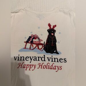 Vineyard Vines Festive Tee with Black Dog and Red Sleigh, youth medium